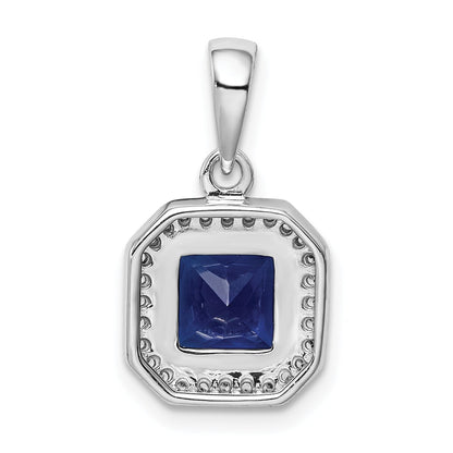 Sterling Silver Rhodium Plated Clear Cz And Square Blue Pendant
