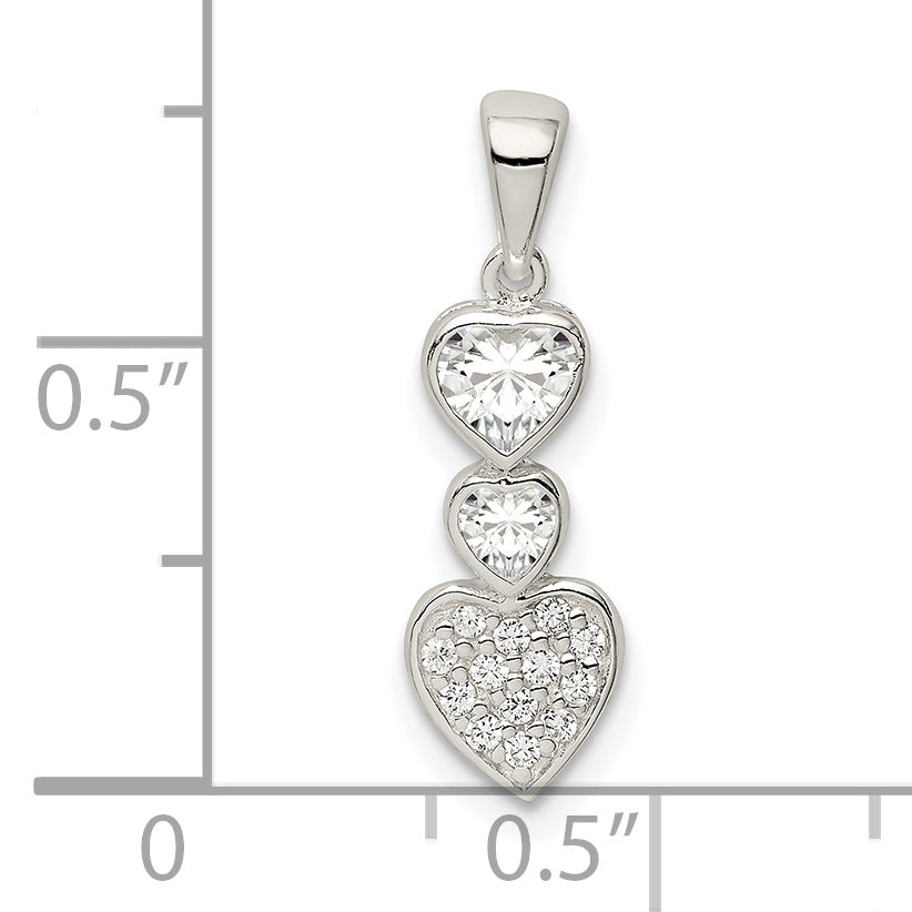 Sterling Silver Cz Hearts Pendant