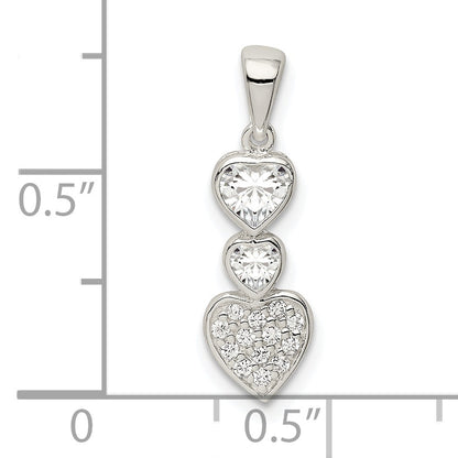 Sterling Silver Cz Hearts Pendant