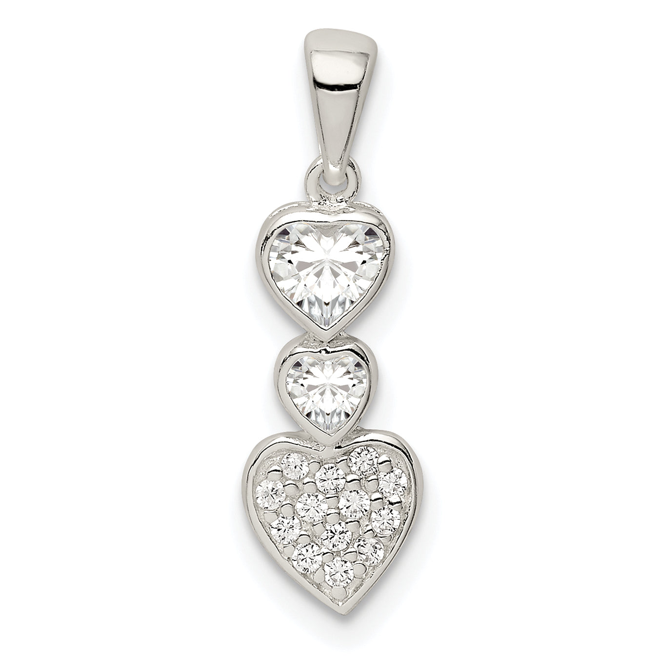 Sterling Silver Cz Hearts Pendant