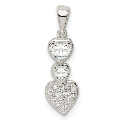 Sterling Silver Cz Hearts Pendant