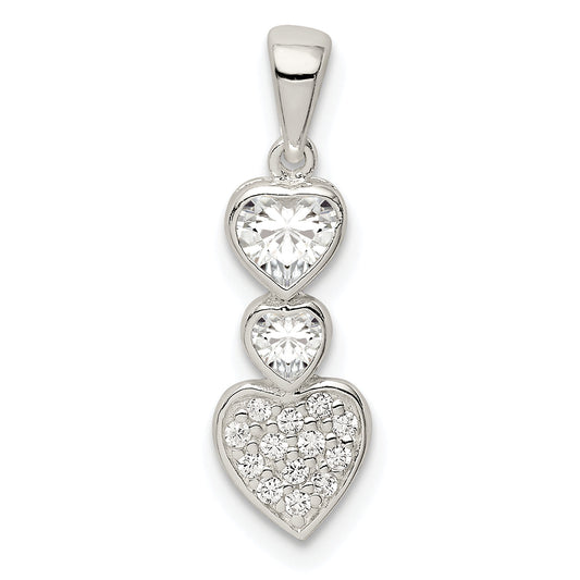Sterling Silver Cz Hearts Pendant