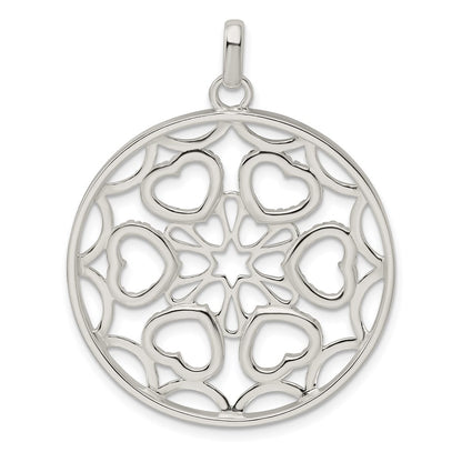 Sterling Silver Cz Hearts Circle Pendant