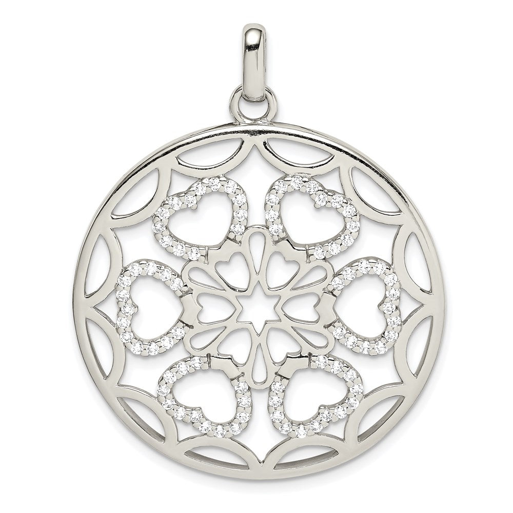 Sterling Silver Cz Hearts Circle Pendant