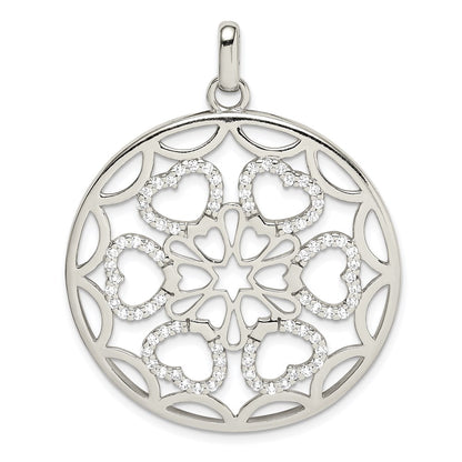 Sterling Silver Cz Hearts Circle Pendant