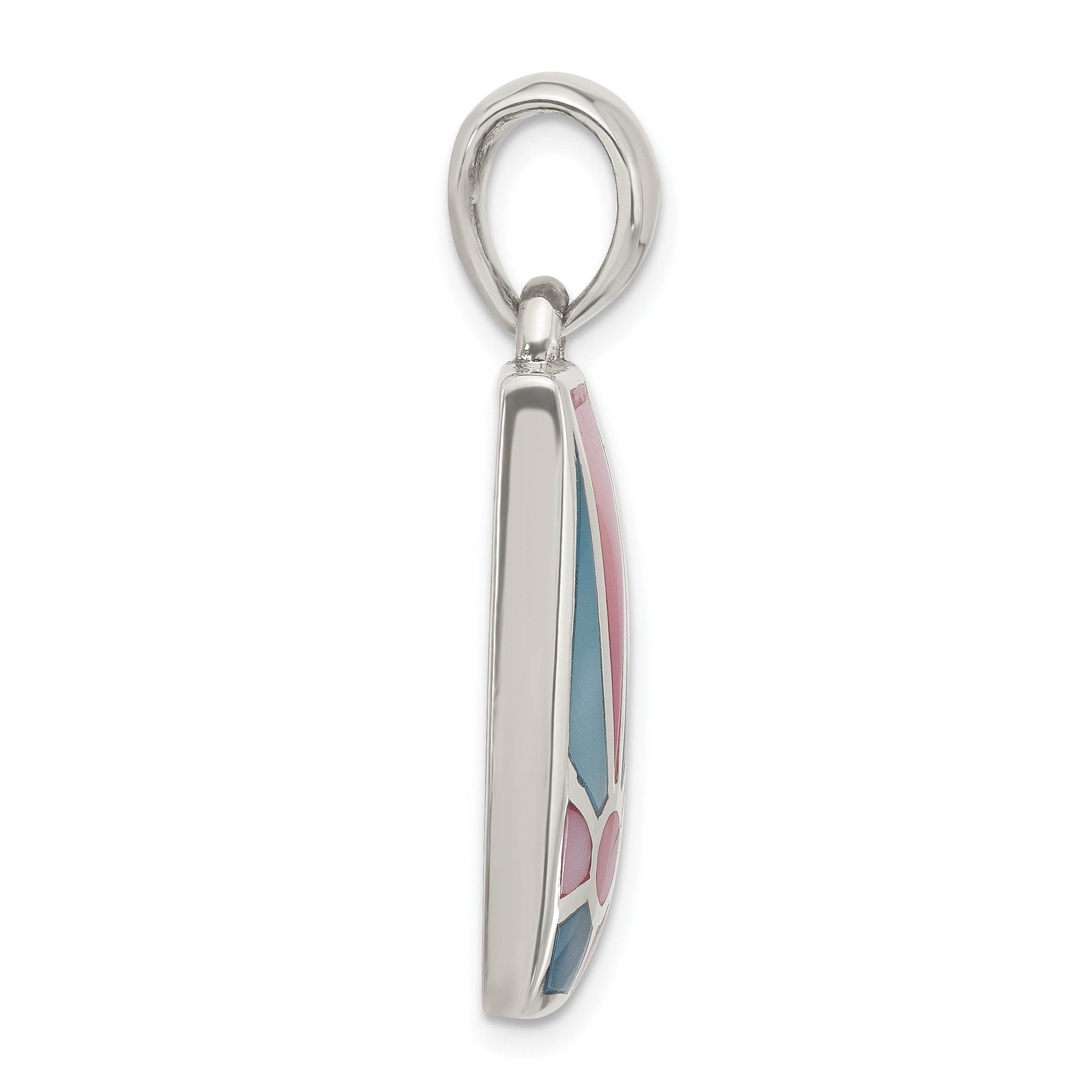 Sterling Silver Pink & Blue Mother Of Pearl Sunburst Design Pendant