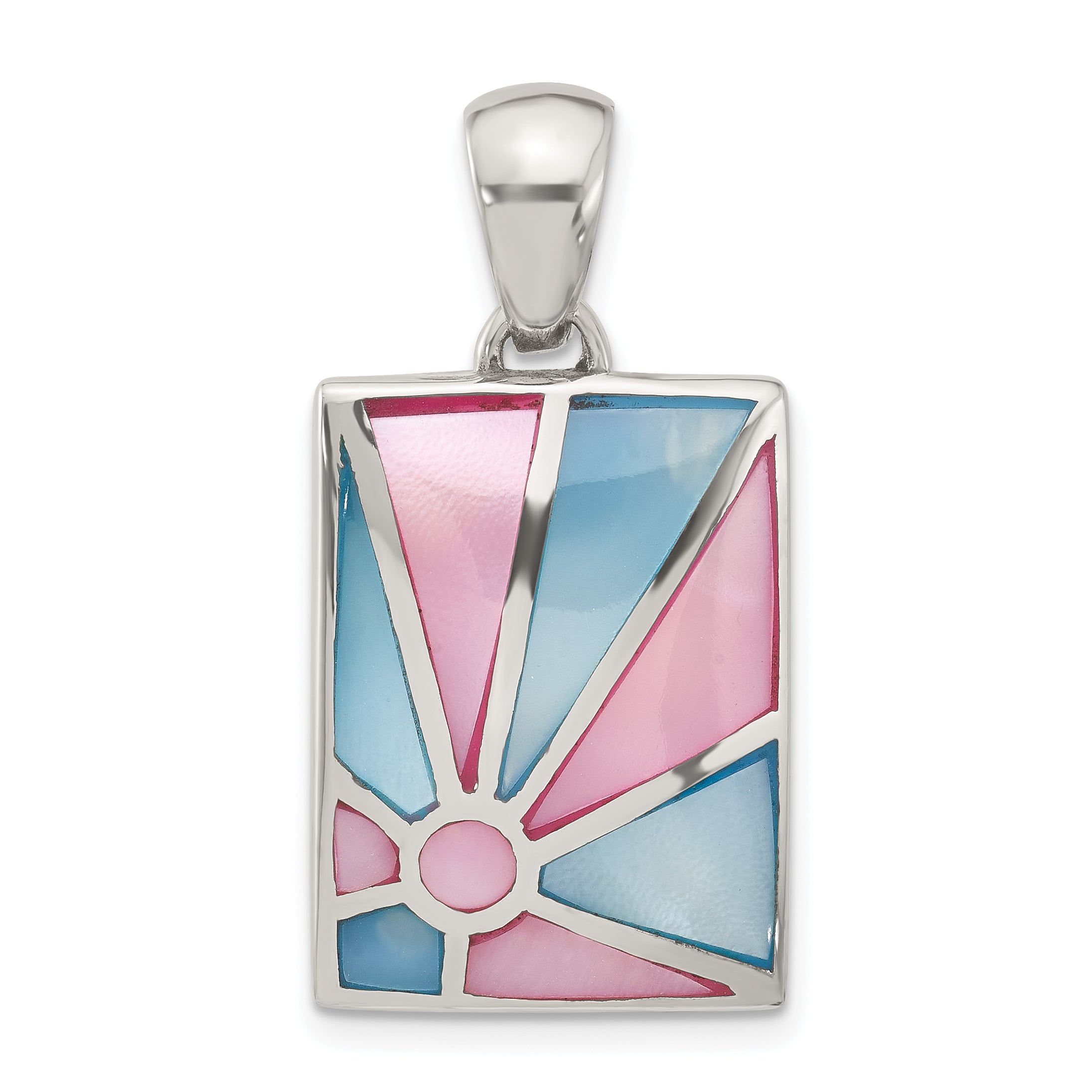 Sterling Silver Pink & Blue Mother Of Pearl Sunburst Design Pendant