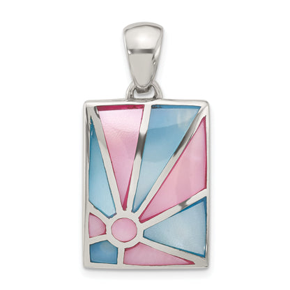 Sterling Silver Pink & Blue Mother Of Pearl Sunburst Design Pendant