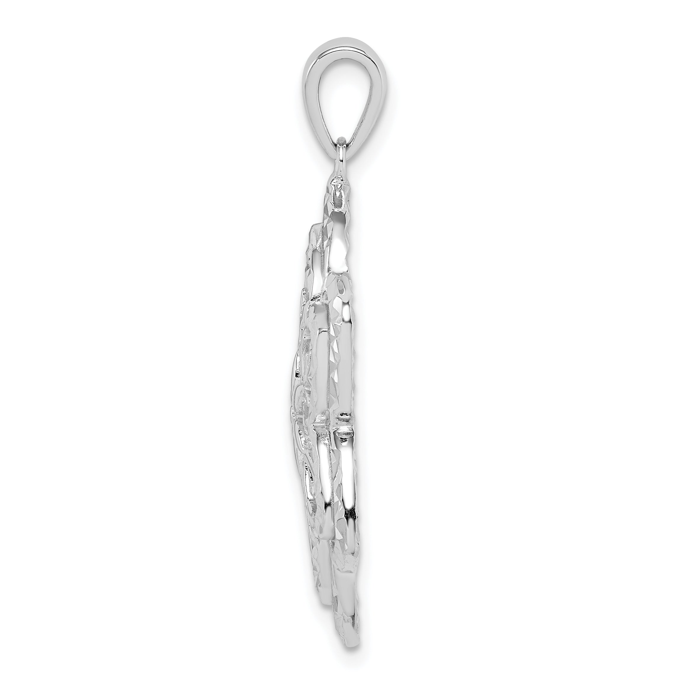 Sterling Silver Rhodium-Plated Diamond-Cut Snowflake Pendant