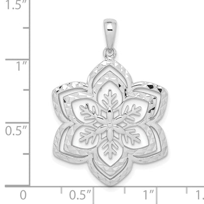 Sterling Silver Rhodium-Plated Diamond-Cut Snowflake Pendant