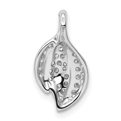 Sterling Silver Rhodium-Plated Cz Leaf Slide