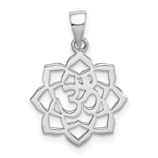 Sterling Silver Rhodium-Plated Lotus W/Om Center Pendant
