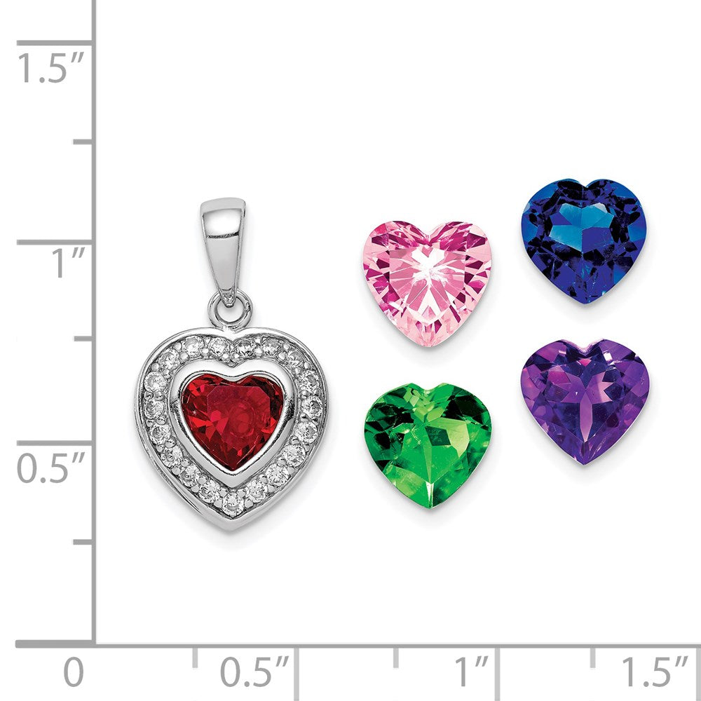 Sterling Silver Rhodium Plated Interchangeable Cz Heart Pendant
