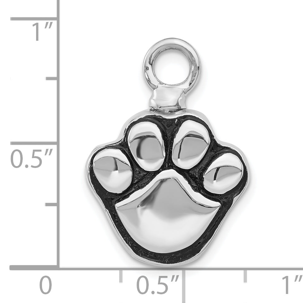 Sterling Silver Rhodium-Plated Enameled Paw Ash Holder Bottle Pendant