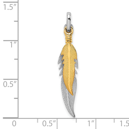 Sterling Silver Rhodium-Plated Polished Gold Tone Double Feather Pendant