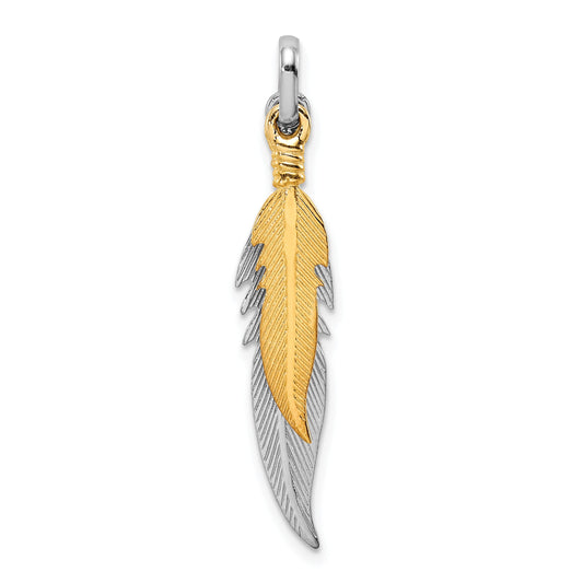 Sterling Silver Rhodium-Plated Polished Gold Tone Double Feather Pendant