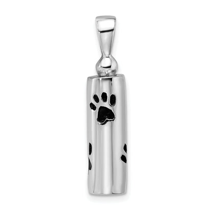Sterling Silver Rhodium-Plated Enameled Paw Prints Ash Holder Pendant