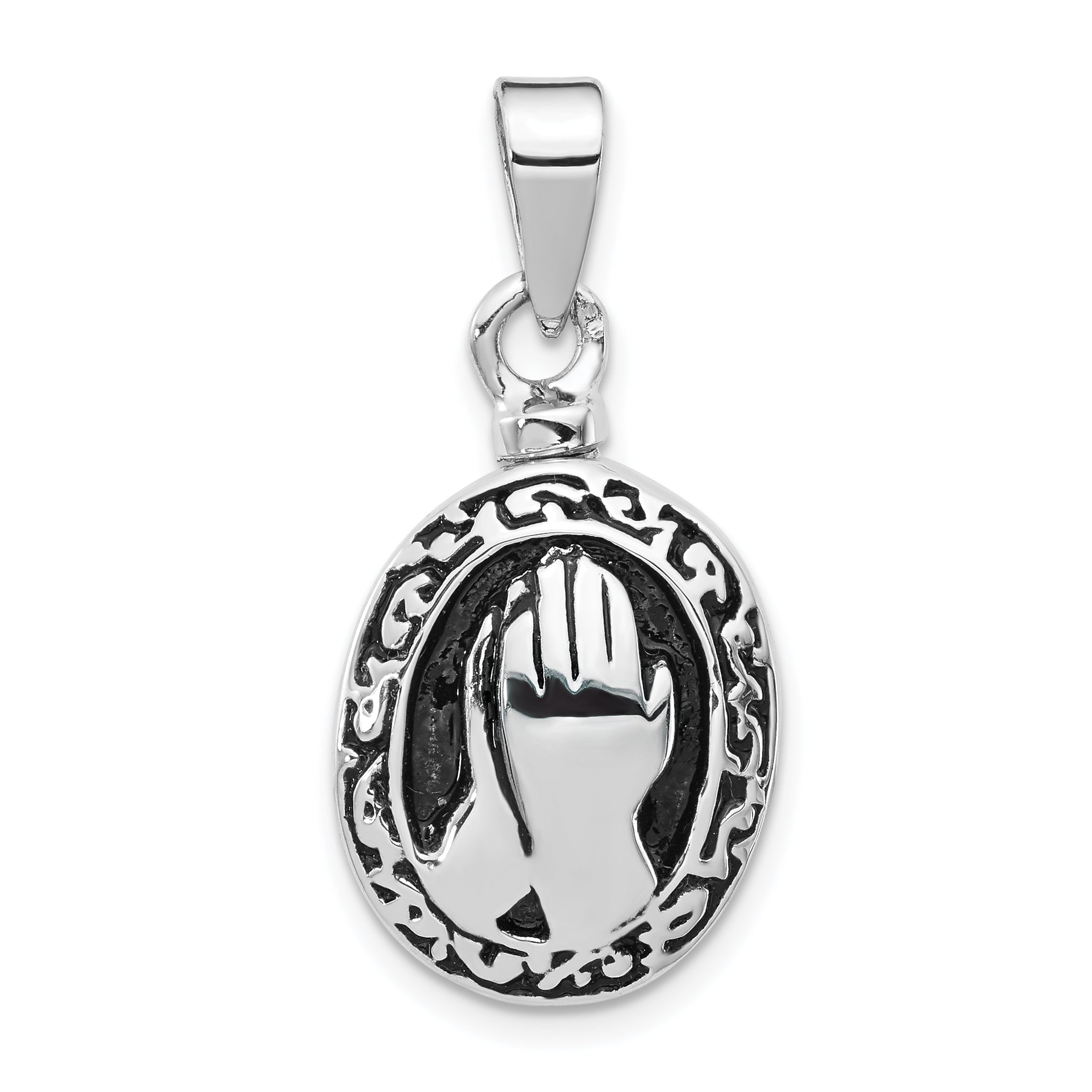 Sterling Silver Rhodium-Plated Enameled Praying Hands Ash Holder Pendant