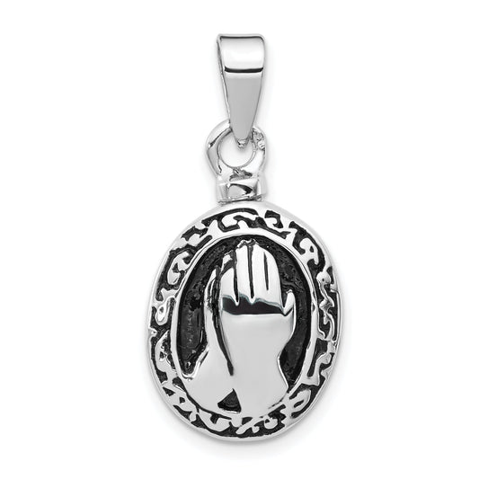 Sterling Silver Rhodium-Plated Enameled Praying Hands Ash Holder Pendant