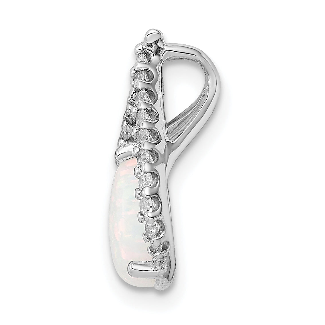 Sterling Silver Rhodium Plated Cz And Lab Created Opal Chain Slide