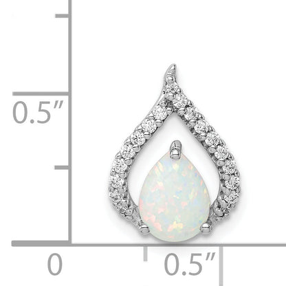 Sterling Silver Rhodium Plated Cz And Lab Created Opal Chain Slide