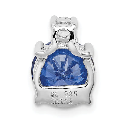 Sterling Silver Rhodium-Plated Blue And White Cz Chain Slide