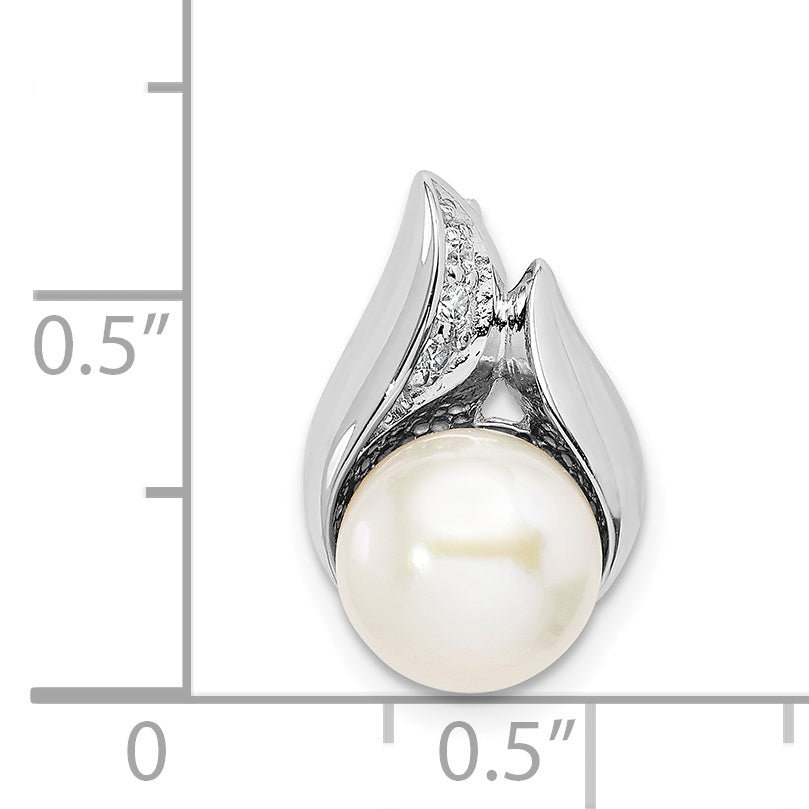 Sterling Silver Rhodium-Plated Cz (8-9mm) Button Fwc Pearl Slide