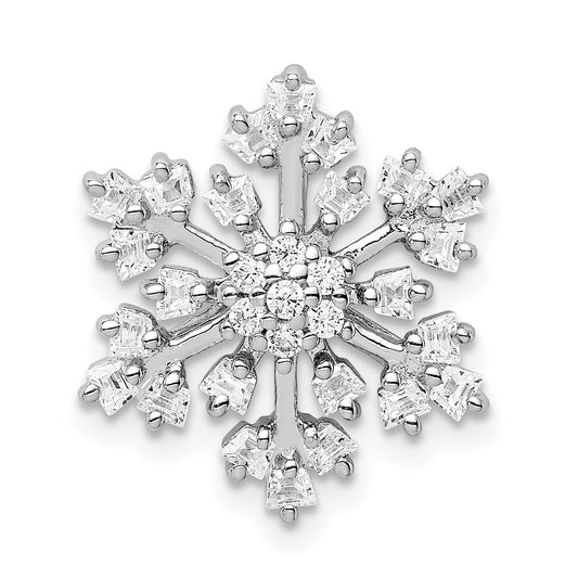 Sterling Silver Rhodium-Plated Cz Snowflake Chain Slide