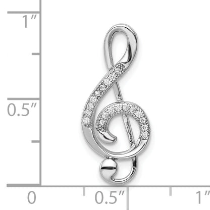 Sterling Silver Rhodium-Plated Polished Cz Treble Clef Slide