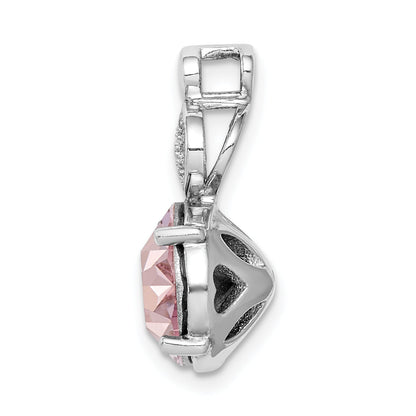 Sterling Silver Rhodium-Plated Clear/Pink Crystal Oval Chain Slide