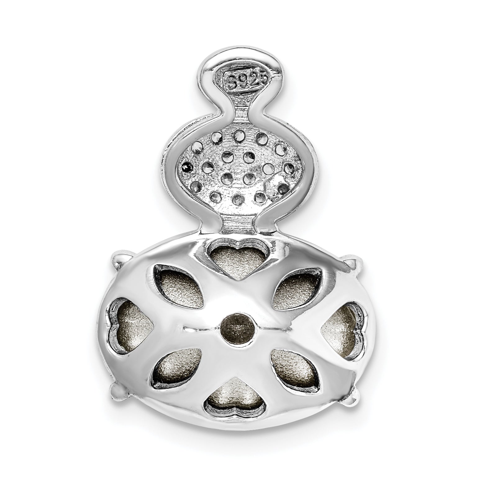 Sterling Silver Rhodium-Plated Clear/Pink Crystal Oval Chain Slide