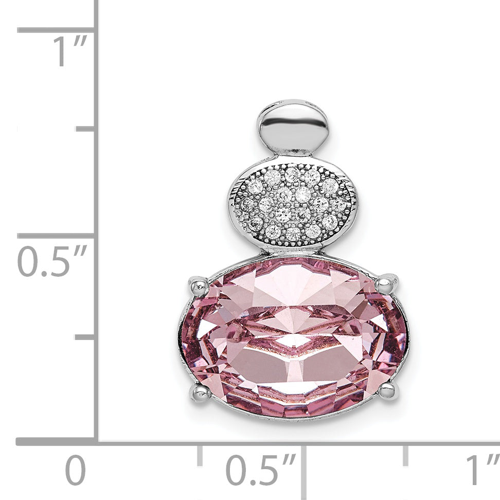 Sterling Silver Rhodium-Plated Clear/Pink Crystal Oval Chain Slide