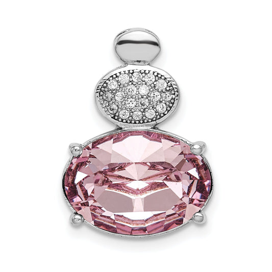 Sterling Silver Rhodium-Plated Clear/Pink Crystal Oval Chain Slide