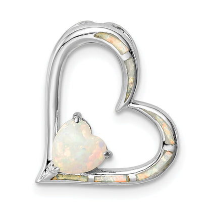Sterling Silver Rhodium-Plated Created Opal Heart Chain Slide