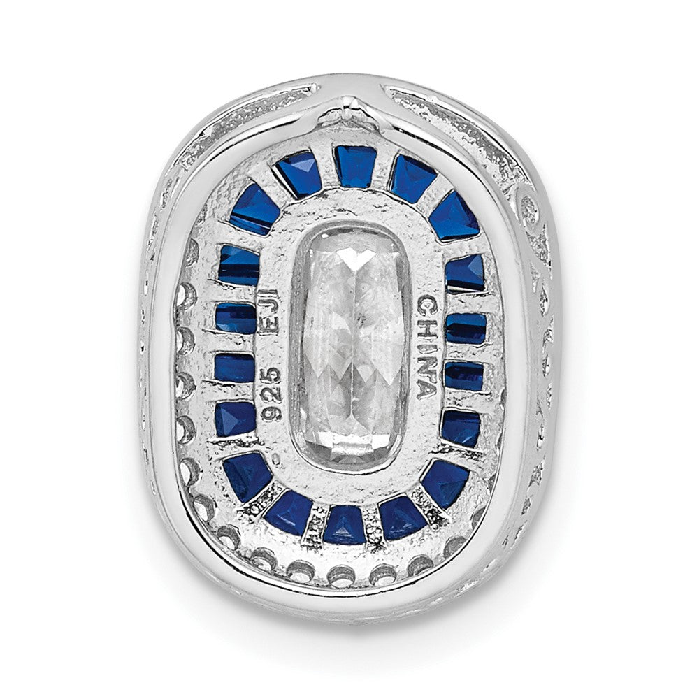 Sterling Silver Rhodium-plated CZ & Synthetic Blue Spinel Chain Slide