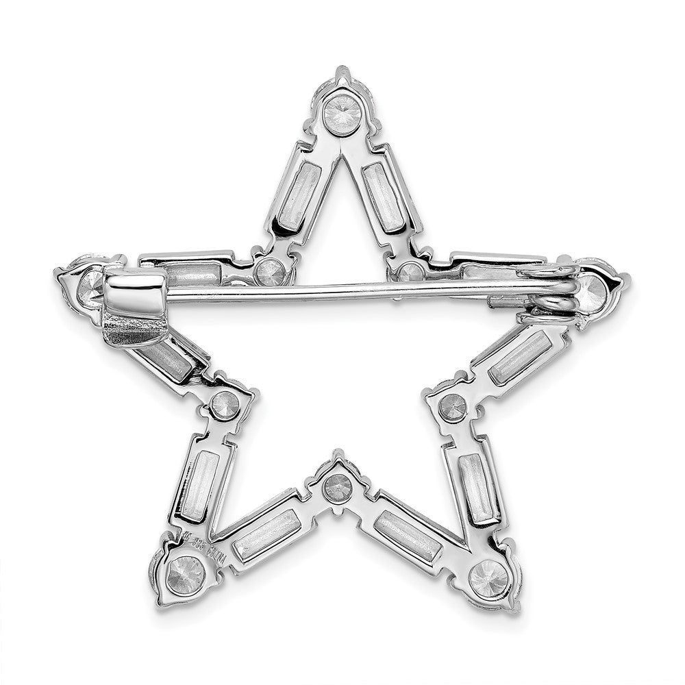 Sterling Silver Rhodium Plated Cz Star Pin Brooch
