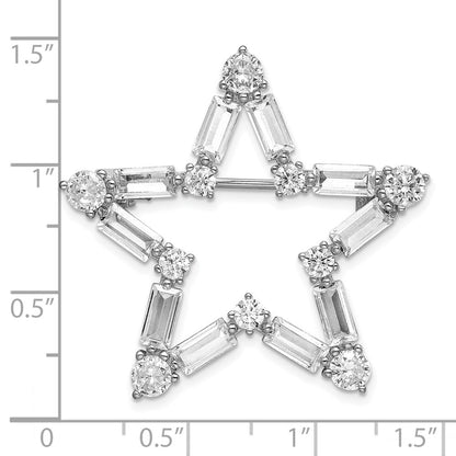 Sterling Silver Rhodium Plated Cz Star Pin Brooch