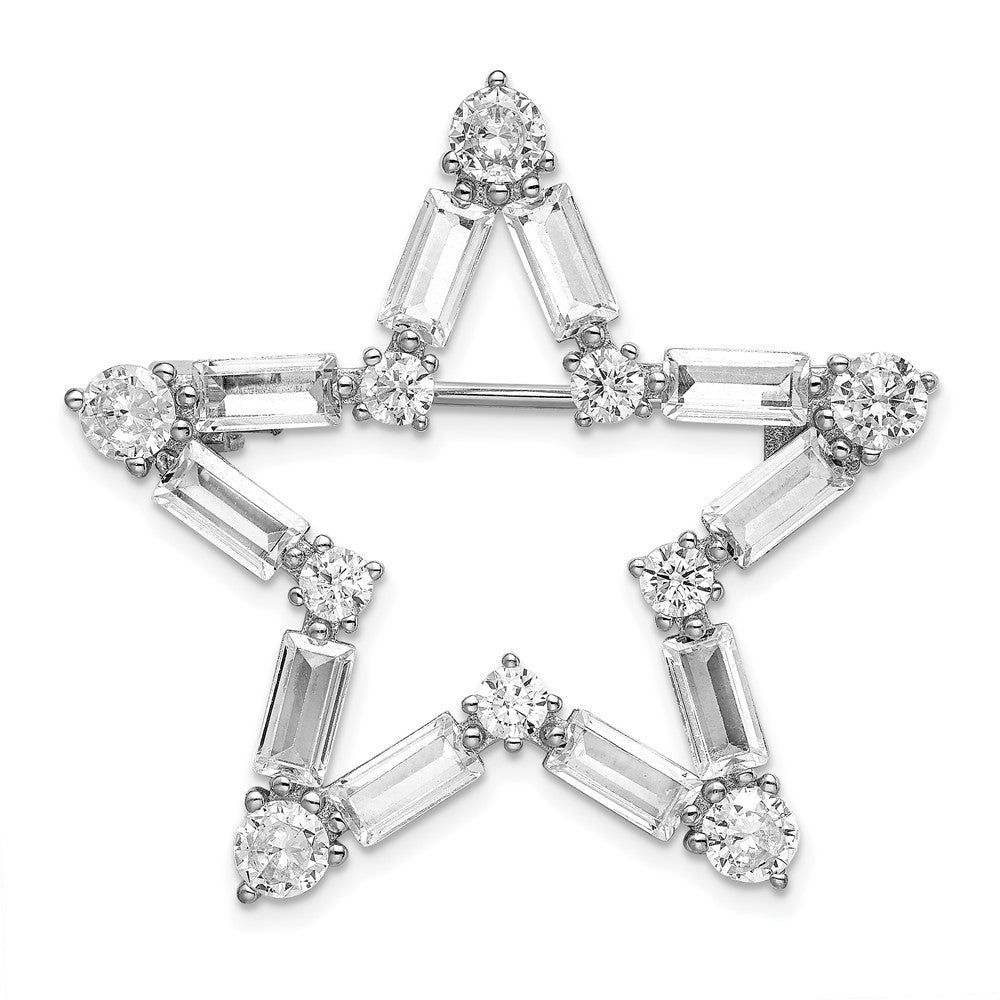 Sterling Silver Rhodium Plated Cz Star Pin Brooch
