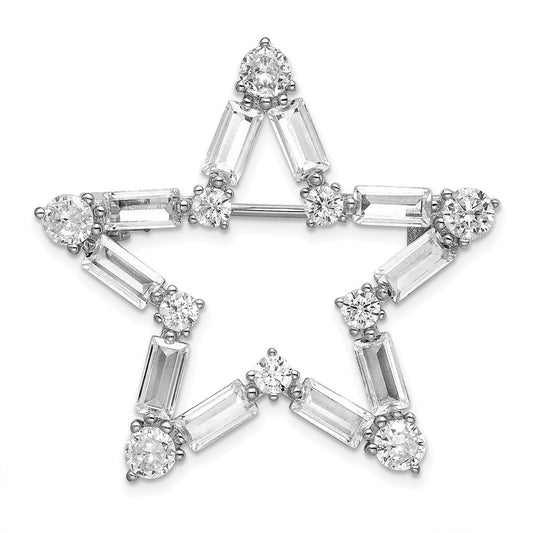 Sterling Silver Rhodium Plated Cz Star Pin Brooch