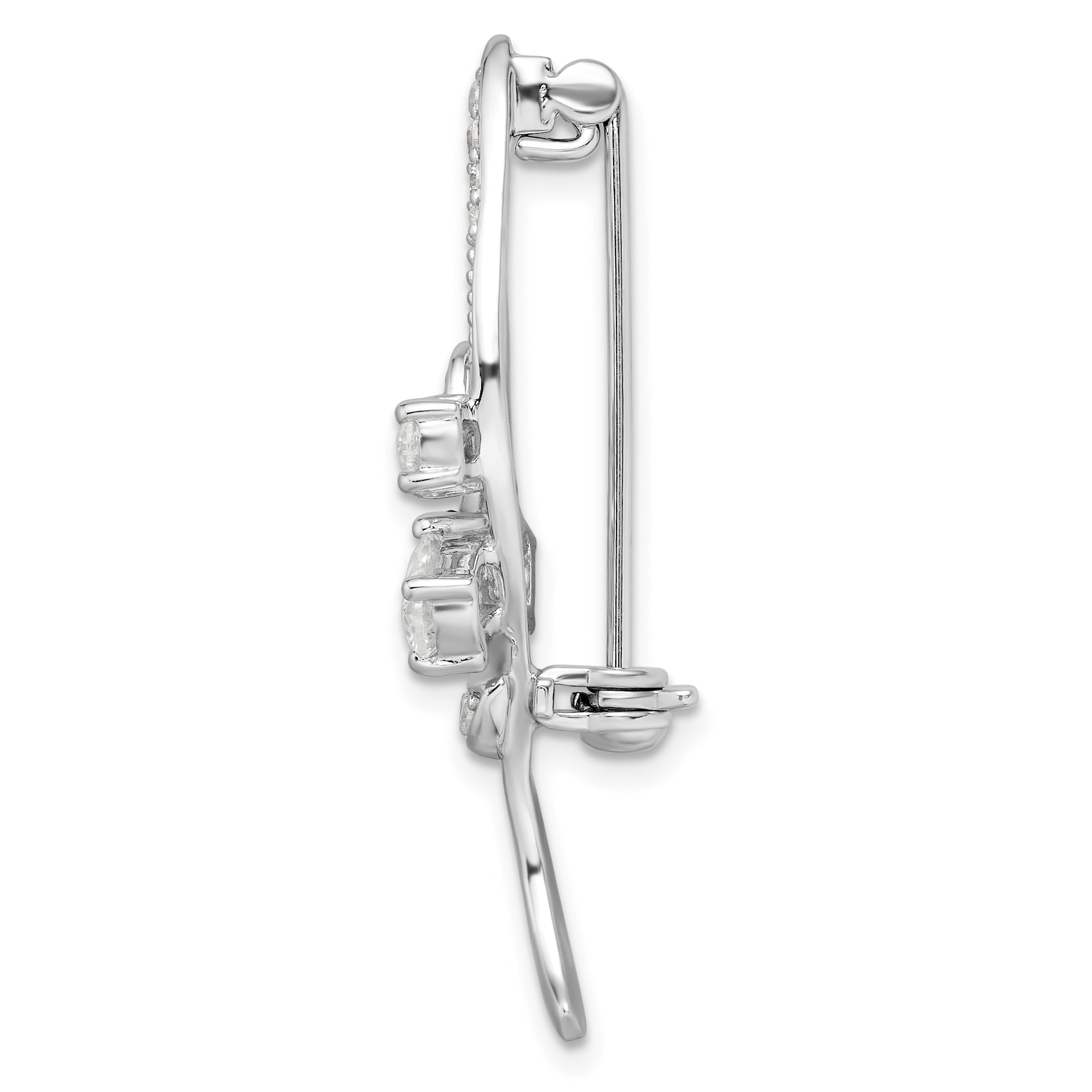 Sterling Silver Rhodium-Plated Cz Leaf Pin