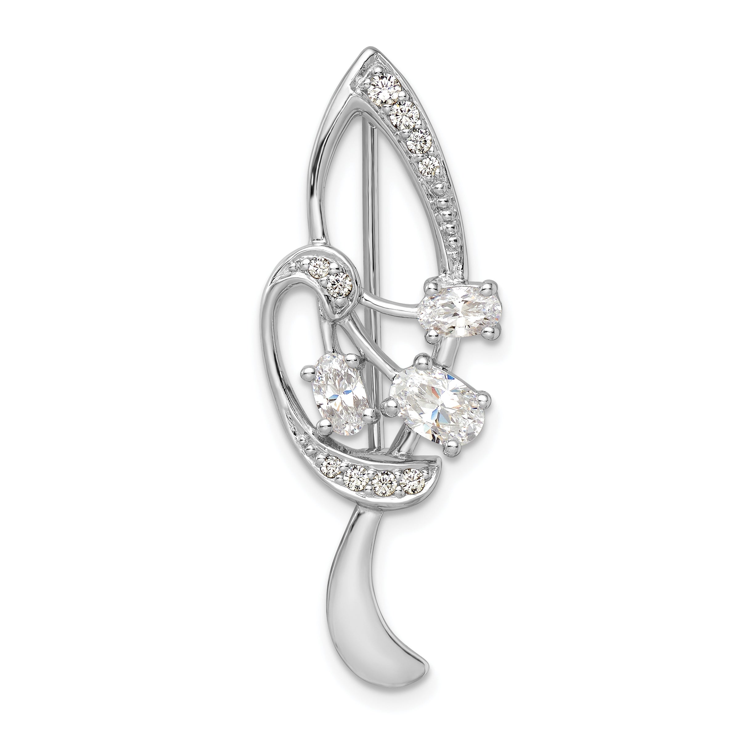 Sterling Silver Rhodium-Plated Cz Leaf Pin