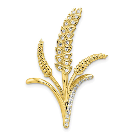 Sterling Silver Cz Gold-Tone Wheat Flower Pin