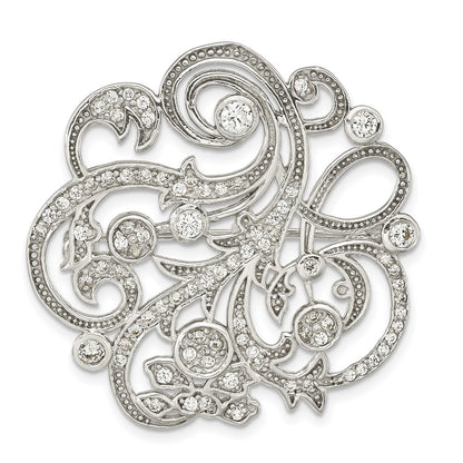 Sterling Silver Polished Cz Filigree Floral Vintage Style Pin Brooch