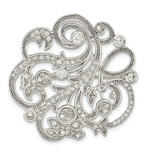 Sterling Silver Polished Cz Filigree Floral Vintage Style Pin Brooch