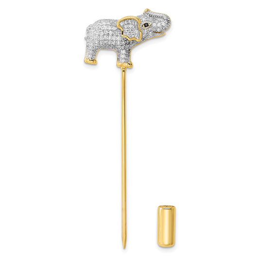 Sterling Silver Rhodium-Plated Gold Tone Cz Elephant Pin