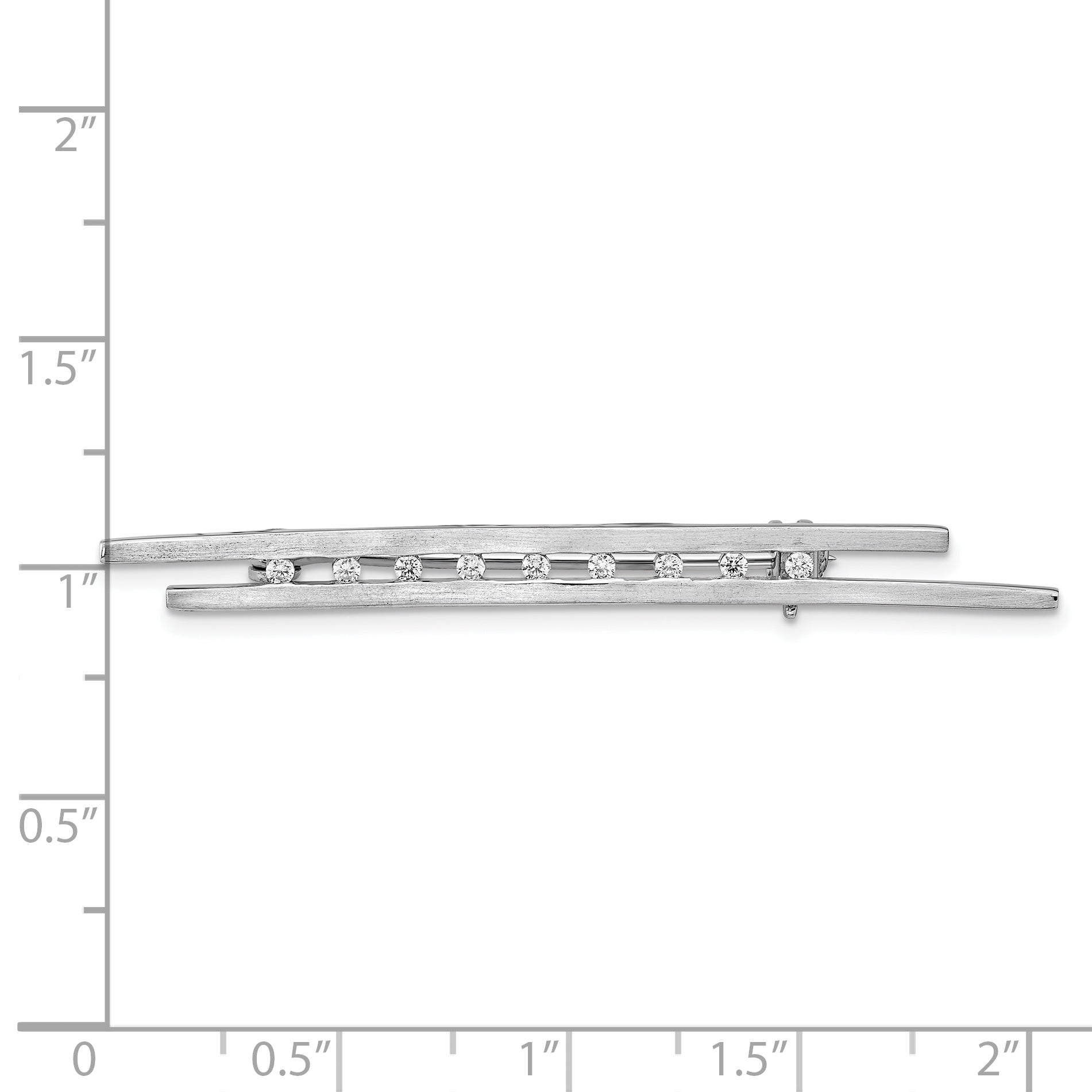 Sterling Silver Rhodium-Plated Brushed Cz Bar Pin Brooch