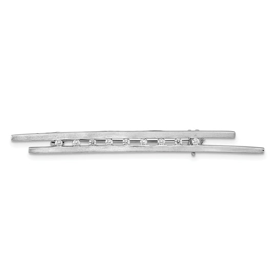 Sterling Silver Rhodium-Plated Brushed Cz Bar Pin Brooch