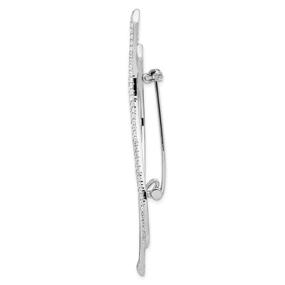 Sterling Silver Rhodium-Plated Cz Fancy Curved Pin Brooch