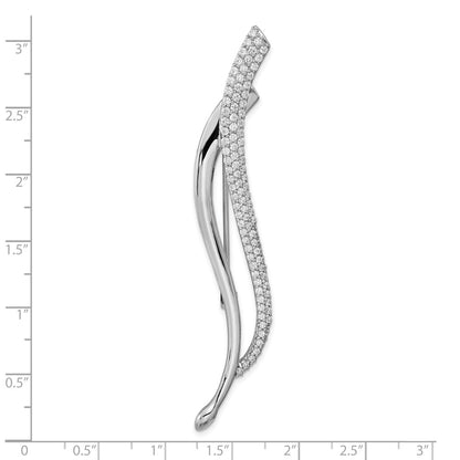 Sterling Silver Rhodium-Plated Cz Fancy Curved Pin Brooch