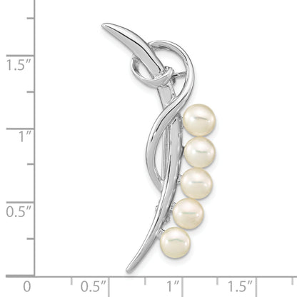 Sterling Silver Rhodium-Plated Polished Loop With 5-6mm White Button Freshewater Cultured Pearls Pin Brooch
